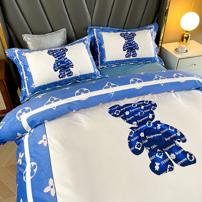 91家纺网 家纺一手货源 找家纺 梵克保罗 2025秋冬新品有氧臻棉绒数码印花9斤单品四件套牛奶绒兔毛绒 泰迪熊-蓝