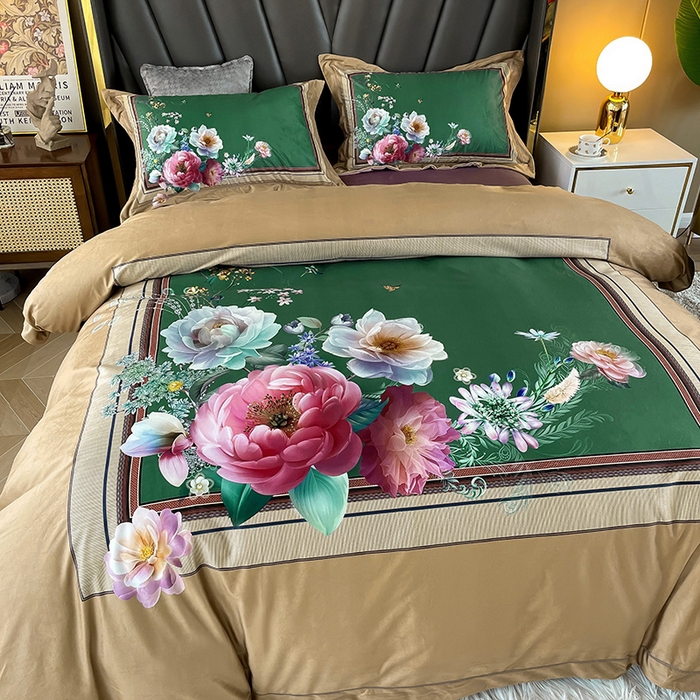 91家纺网 家纺一手货源 找家纺 梵克保罗 2025秋冬新品有氧臻棉绒数码印花9斤单品四件套牛奶绒兔毛绒 流金岁月-咖