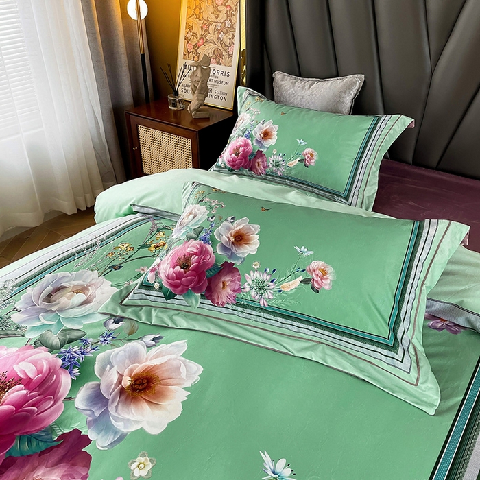 91家纺网 家纺一手货源 找家纺 梵克保罗 2025秋冬新品有氧臻棉绒数码印花9斤单品四件套牛奶绒兔毛绒 流金岁月-绿