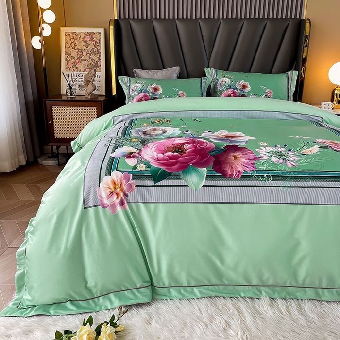 91家纺网 家纺一手货源 找家纺 梵克保罗 2025秋冬新品有氧臻棉绒数码印花9斤单品四件套牛奶绒兔毛绒 流金岁月-绿