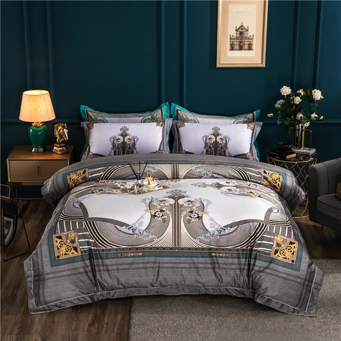 91家纺网 家纺一手货源 找家纺 梵克保罗 2025秋冬新品有氧臻棉绒数码印花9斤单品四件套牛奶绒兔毛绒 伯爵-灰