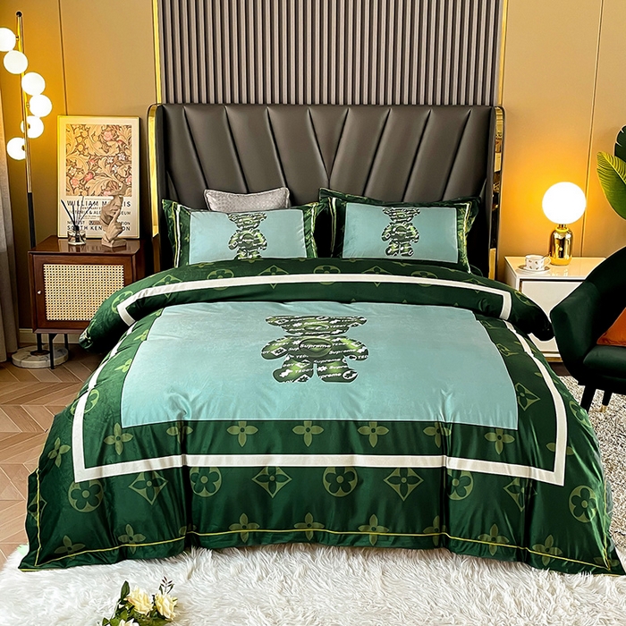 梵克保罗 2025秋冬新品有氧臻棉绒数码印花9斤单品四件套牛奶绒兔毛绒 泰迪熊-墨绿