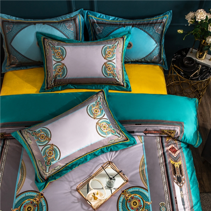 91家纺网 家纺一手货源 找家纺 梵克保罗 2025秋冬新品有氧臻棉绒数码印花9斤单品四件套牛奶绒兔毛绒 莱恩-兰