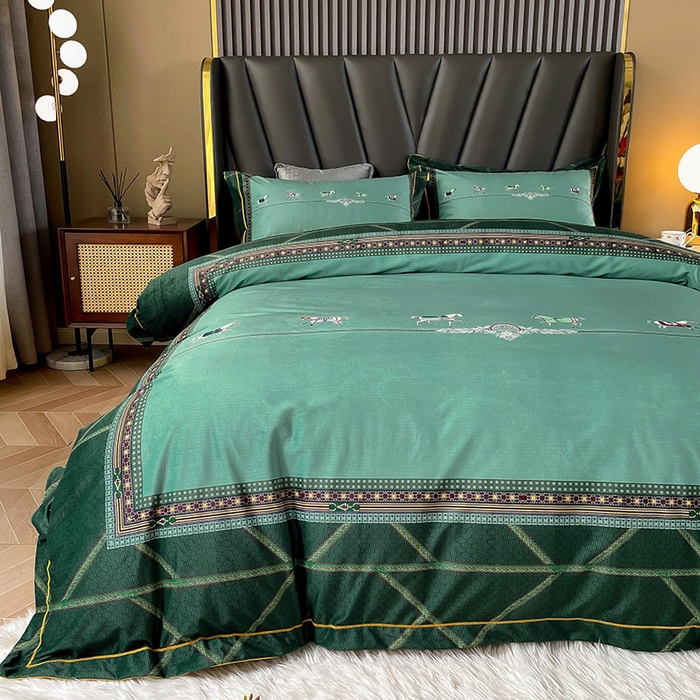 91家纺网 家纺一手货源 找家纺 梵克保罗 2025秋冬新品有氧臻棉绒数码印花9斤单品四件套牛奶绒兔毛绒 维纳斯-墨绿