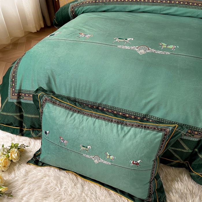 91家纺网 家纺一手货源 找家纺 梵克保罗 2025秋冬新品有氧臻棉绒数码印花9斤单品四件套牛奶绒兔毛绒 维纳斯-墨绿