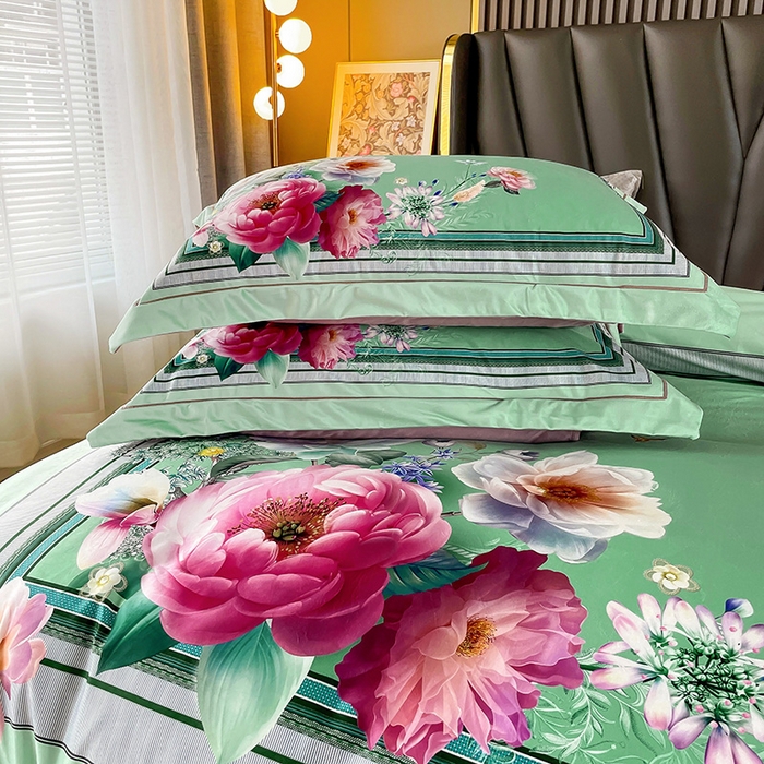 91家纺网 家纺一手货源 找家纺 梵克保罗 2025秋冬新品有氧臻棉绒数码印花9斤单品四件套牛奶绒兔毛绒 流金岁月-绿