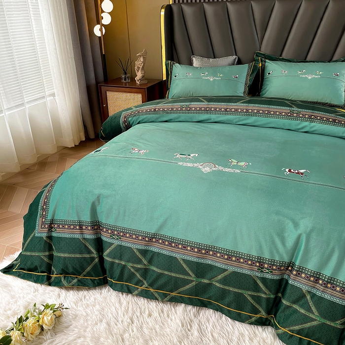 91家纺网 家纺一手货源 找家纺 梵克保罗 2025秋冬新品有氧臻棉绒数码印花9斤单品四件套牛奶绒兔毛绒 维纳斯-墨绿