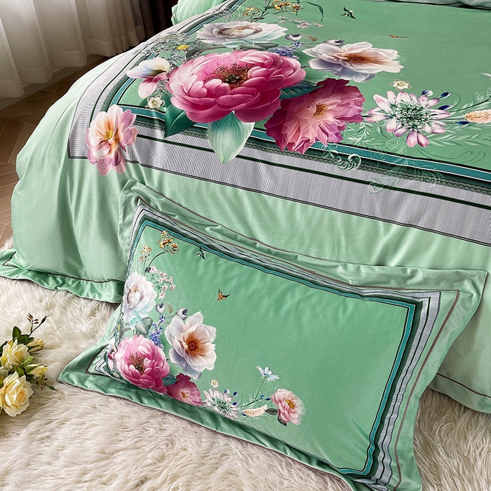 91家纺网 家纺一手货源 找家纺 梵克保罗 2025秋冬新品有氧臻棉绒数码印花9斤单品四件套牛奶绒兔毛绒 流金岁月-绿