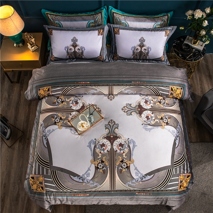 91家纺网 家纺一手货源 找家纺 梵克保罗 2025秋冬新品有氧臻棉绒数码印花9斤单品四件套牛奶绒兔毛绒 伯爵-灰