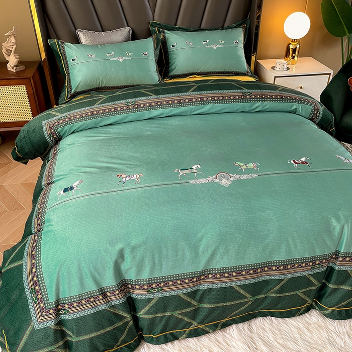 91家纺网 家纺一手货源 找家纺 梵克保罗 2025秋冬新品有氧臻棉绒数码印花9斤单品四件套牛奶绒兔毛绒 维纳斯-墨绿