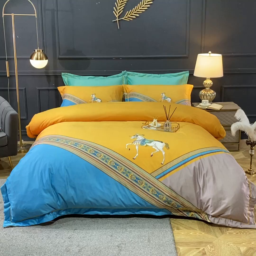 91家纺网 家纺一手货源 找家纺 梵克保罗 2025秋冬新品有氧臻棉绒数码印花9斤单品四件套牛奶绒兔毛绒 雅典-黄