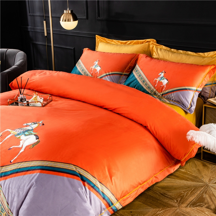 91家纺网 家纺一手货源 找家纺 梵克保罗 2025秋冬新品有氧臻棉绒数码印花9斤单品四件套牛奶绒兔毛绒 雅典-橘