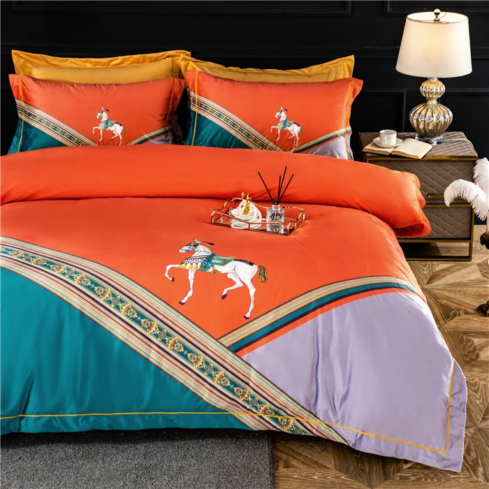 91家纺网 家纺一手货源 找家纺 梵克保罗 2025秋冬新品有氧臻棉绒数码印花9斤单品四件套牛奶绒兔毛绒 雅典-橘