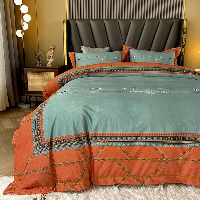 91家纺网 家纺一手货源 找家纺 梵克保罗 2025秋冬新品有氧臻棉绒数码印花9斤单品四件套牛奶绒兔毛绒 维纳斯-桔