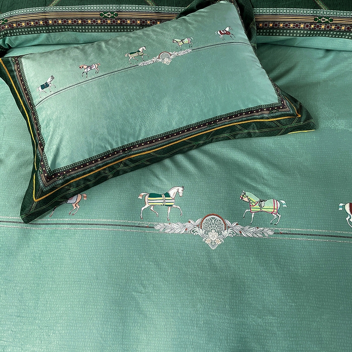 91家纺网 家纺一手货源 找家纺 梵克保罗 2025秋冬新品有氧臻棉绒数码印花9斤单品四件套牛奶绒兔毛绒 维纳斯-墨绿