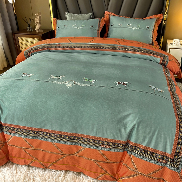 91家纺网 家纺一手货源 找家纺 梵克保罗 2025秋冬新品有氧臻棉绒数码印花9斤单品四件套牛奶绒兔毛绒 维纳斯-桔