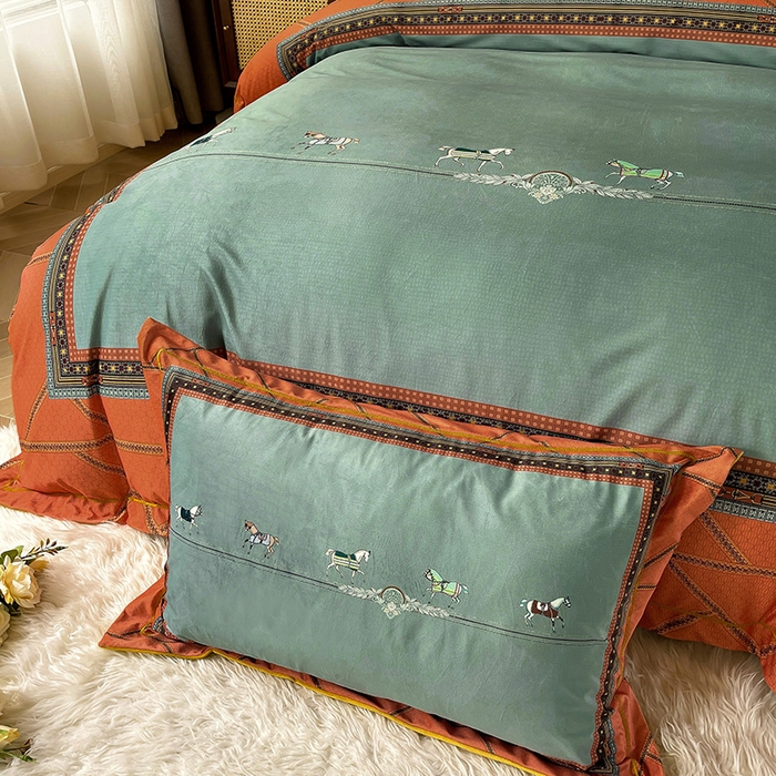 91家纺网 家纺一手货源 找家纺 梵克保罗 2025秋冬新品有氧臻棉绒数码印花9斤单品四件套牛奶绒兔毛绒 维纳斯-桔