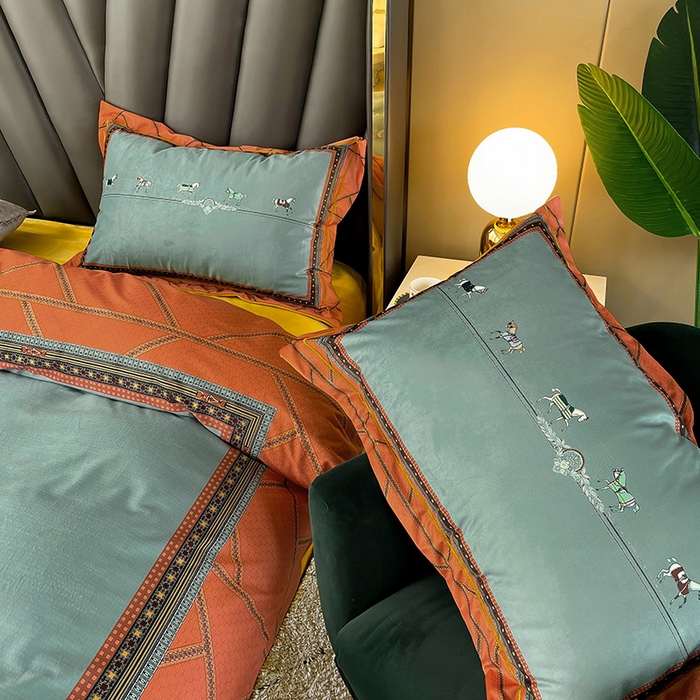 91家纺网 家纺一手货源 找家纺 梵克保罗 2025秋冬新品有氧臻棉绒数码印花9斤单品四件套牛奶绒兔毛绒 维纳斯-桔