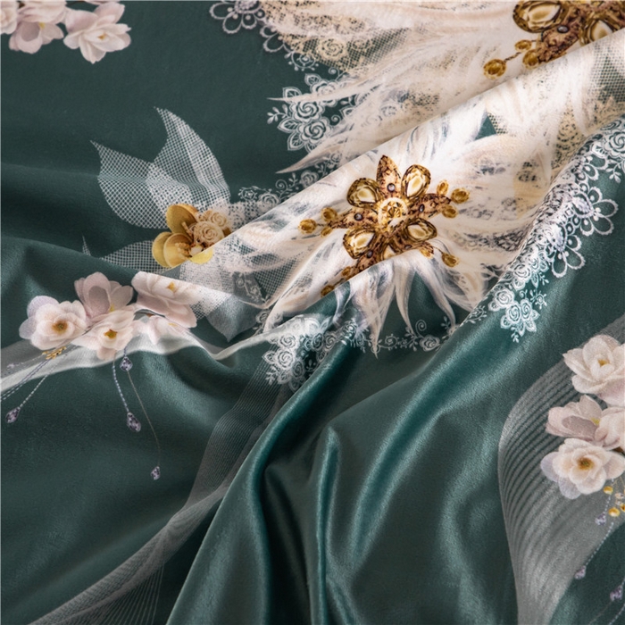 91家纺网 家纺一手货源 找家纺 梵克保罗 2025秋冬新品有氧臻棉绒数码印花9斤单品四件套牛奶绒兔毛绒 菲欧娜-绿