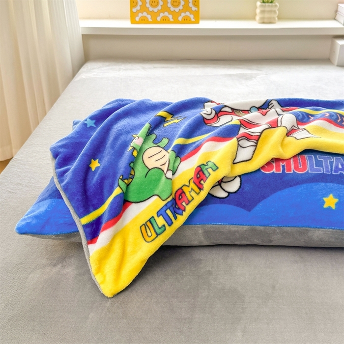 91家纺网 家纺一手货源 找家纺 雯豆家纺 正版授权IP纯色贴布绣牛奶绒床笠三件套加厚卡通床垫保护套 奥特曼-灰