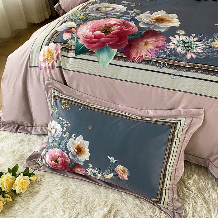 91家纺网 家纺一手货源 找家纺 梵克保罗 2025秋冬新品有氧臻棉绒数码印花9斤单品四件套牛奶绒兔毛绒 流金岁月-豆沙