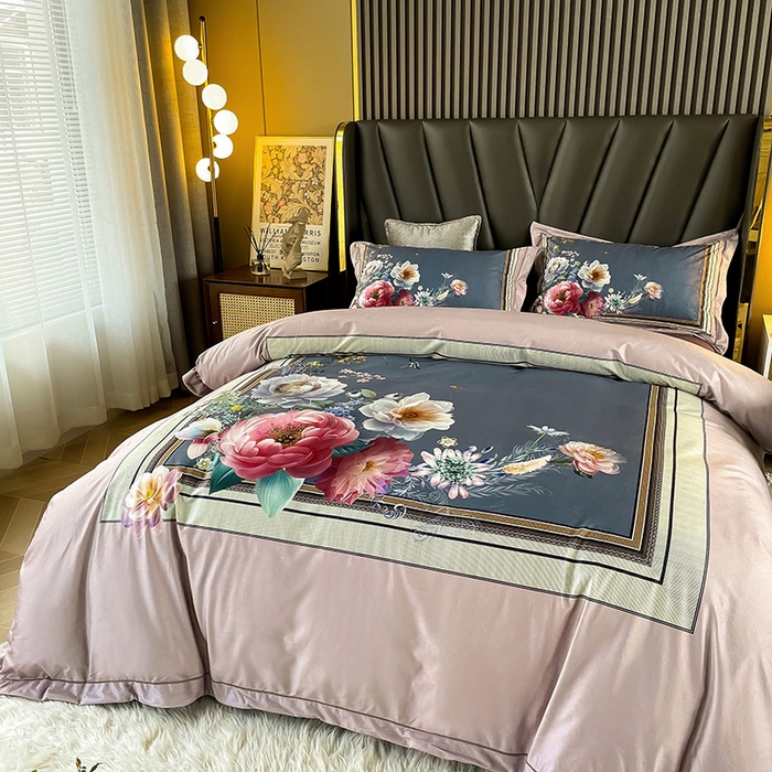 91家纺网 家纺一手货源 找家纺 梵克保罗 2025秋冬新品有氧臻棉绒数码印花9斤单品四件套牛奶绒兔毛绒 流金岁月-豆沙