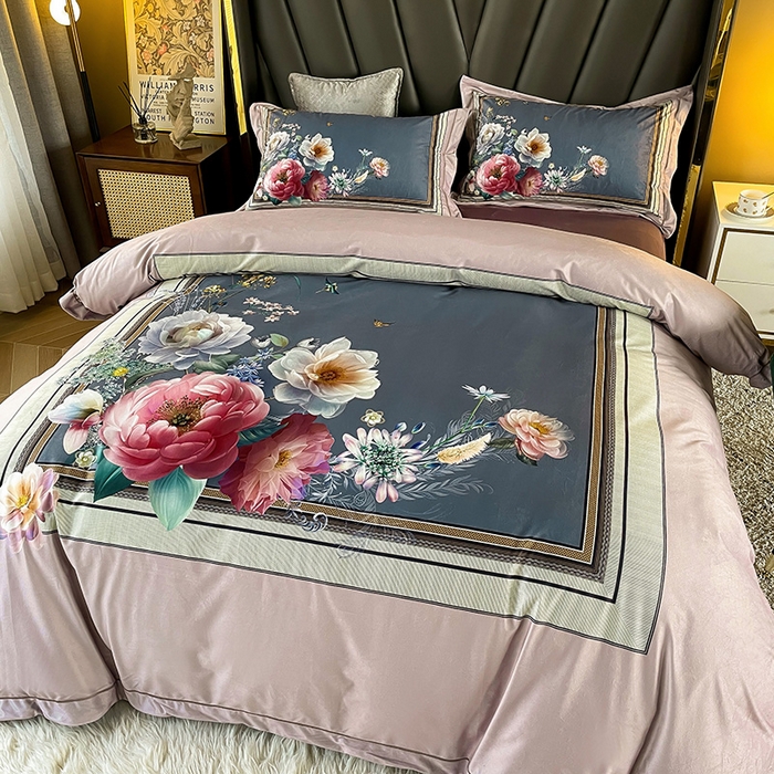 91家纺网 家纺一手货源 找家纺 梵克保罗 2025秋冬新品有氧臻棉绒数码印花9斤单品四件套牛奶绒兔毛绒 流金岁月-豆沙