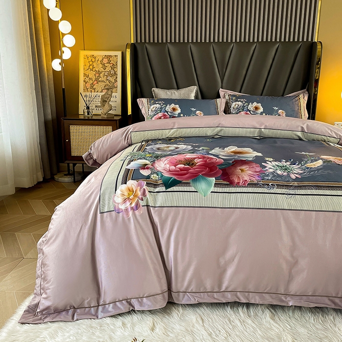 91家纺网 家纺一手货源 找家纺 梵克保罗 2025秋冬新品有氧臻棉绒数码印花9斤单品四件套牛奶绒兔毛绒 流金岁月-豆沙