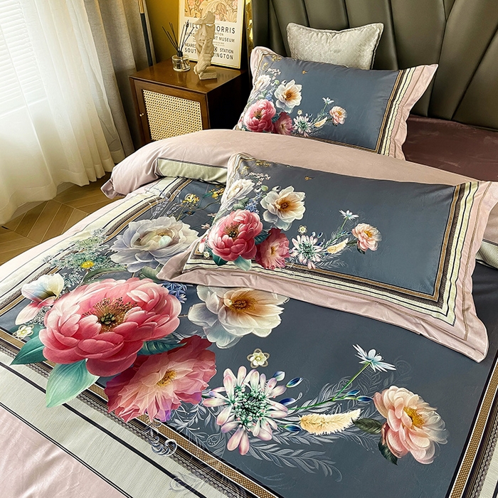 91家纺网 家纺一手货源 找家纺 梵克保罗 2025秋冬新品有氧臻棉绒数码印花9斤单品四件套牛奶绒兔毛绒 流金岁月-豆沙