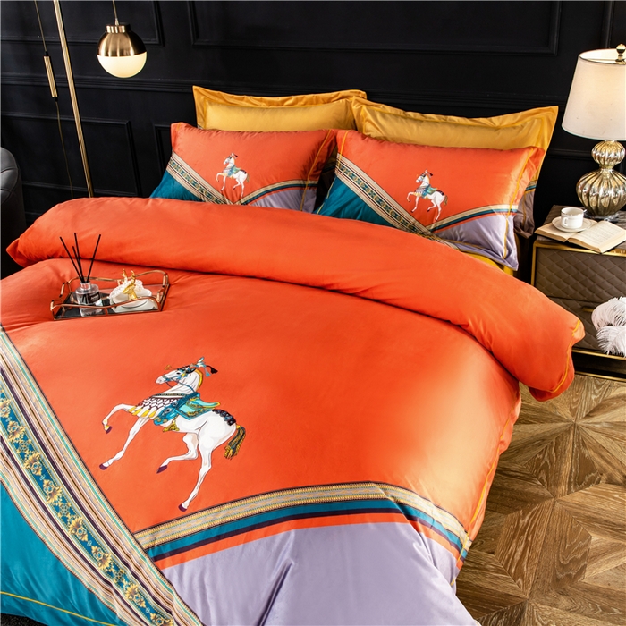 91家纺网 家纺一手货源 找家纺 梵克保罗 2025秋冬新品有氧臻棉绒数码印花9斤单品四件套牛奶绒兔毛绒 雅典-橘