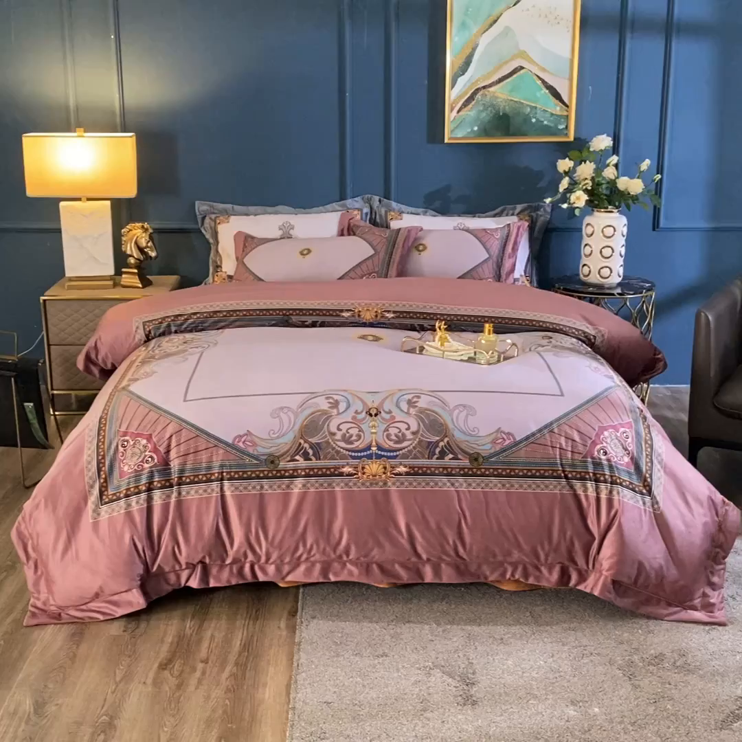 91家纺网 家纺一手货源 找家纺 梵克保罗 2025秋冬新品有氧臻棉绒数码印花9斤单品四件套牛奶绒兔毛绒 柏林-豆沙