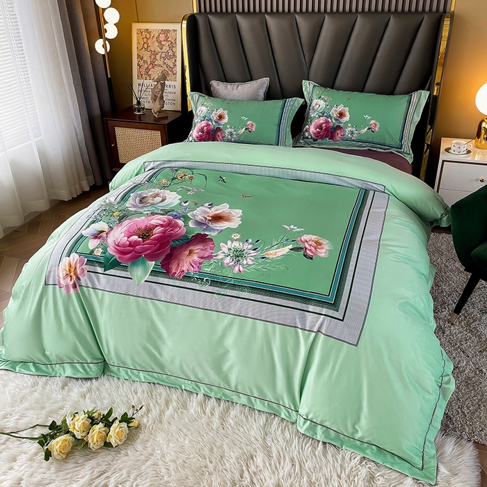 91家纺网 家纺一手货源 找家纺 梵克保罗 2025秋冬新品有氧臻棉绒数码印花9斤单品四件套牛奶绒兔毛绒-单品系列 流金岁月-绿