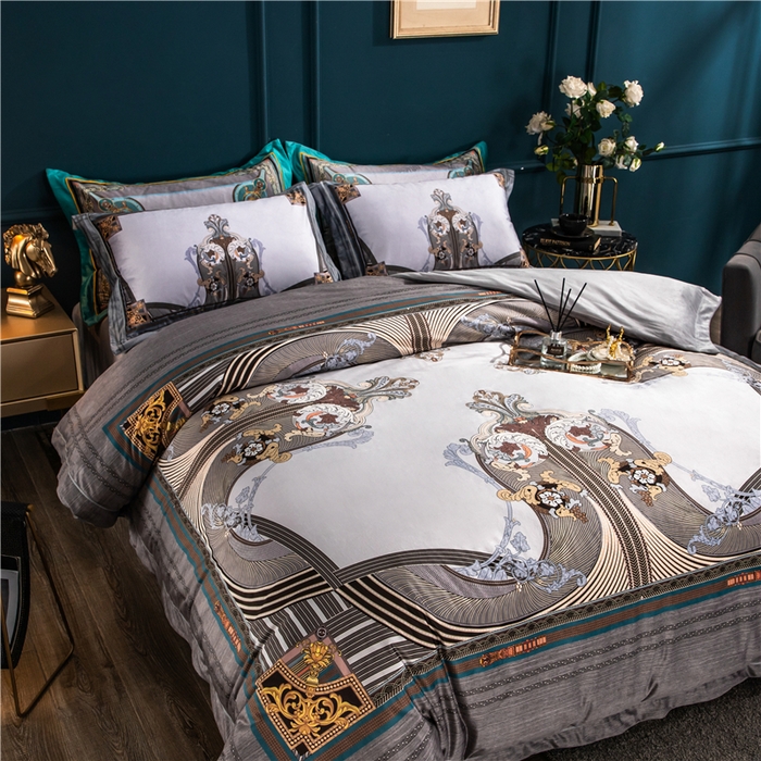 91家纺网 家纺一手货源 找家纺 梵克保罗 2025秋冬新品有氧臻棉绒数码印花9斤单品四件套牛奶绒兔毛绒-单品系列 伯爵-灰