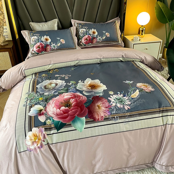 91家纺网 家纺一手货源 找家纺 梵克保罗 2025秋冬新品有氧臻棉绒数码印花9斤单品四件套牛奶绒兔毛绒-单品系列 流金岁月-豆沙