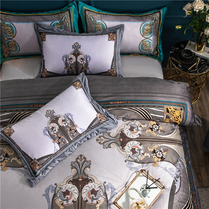 91家纺网 家纺一手货源 找家纺 梵克保罗 2025秋冬新品有氧臻棉绒数码印花9斤单品四件套牛奶绒兔毛绒-单品系列 伯爵-灰