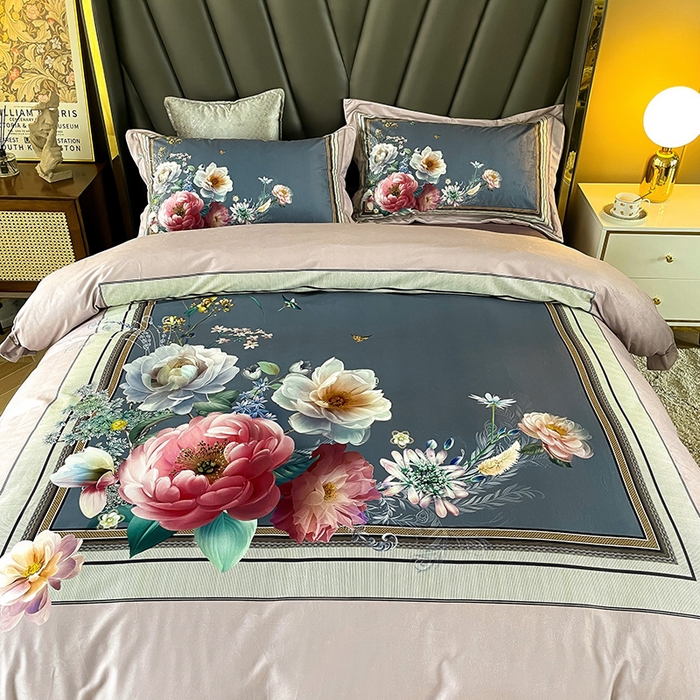 91家纺网 家纺一手货源 找家纺 梵克保罗 2025秋冬新品有氧臻棉绒数码印花9斤单品四件套牛奶绒兔毛绒-单品系列 流金岁月-豆沙