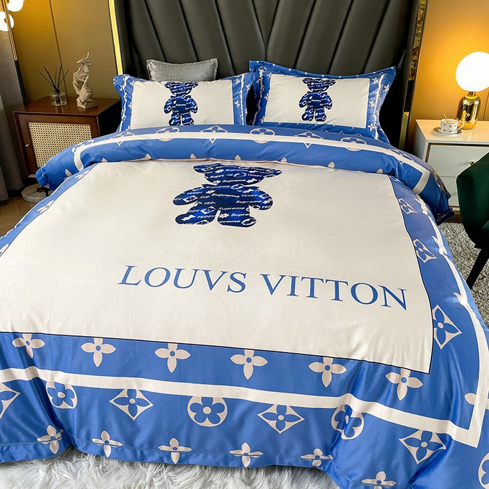 91家纺网 家纺一手货源 找家纺 梵克保罗 2025秋冬新品有氧臻棉绒数码印花9斤单品四件套牛奶绒兔毛绒-单品系列 泰迪熊-蓝