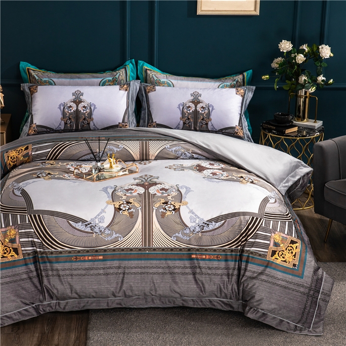 91家纺网 家纺一手货源 找家纺 梵克保罗 2025秋冬新品有氧臻棉绒数码印花9斤单品四件套牛奶绒兔毛绒-单品系列 伯爵-灰