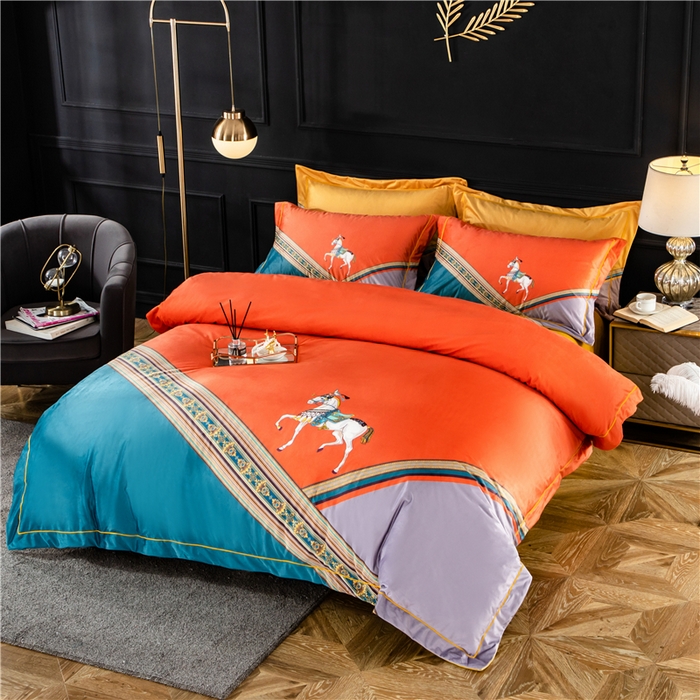 梵克保罗 2025秋冬新品有氧臻棉绒数码印花9斤单品四件套牛奶绒兔毛绒-单品系列 雅典-橘