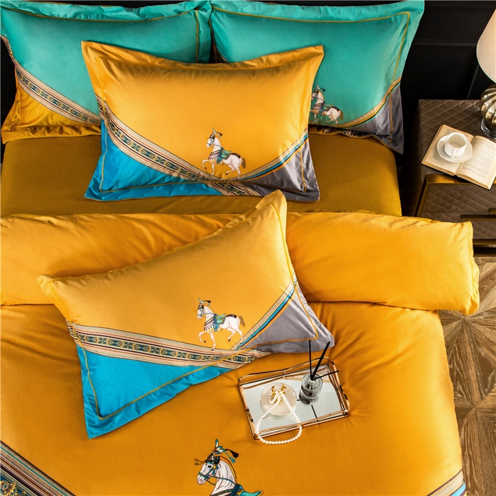 91家纺网 家纺一手货源 找家纺 梵克保罗 2025秋冬新品有氧臻棉绒数码印花9斤单品四件套牛奶绒兔毛绒-单品系列 雅典-黄