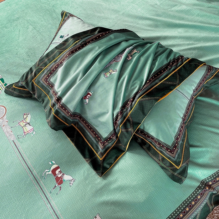 91家纺网 家纺一手货源 找家纺 梵克保罗 2025秋冬新品有氧臻棉绒数码印花9斤单品四件套牛奶绒兔毛绒-单品系列 维纳斯-墨绿