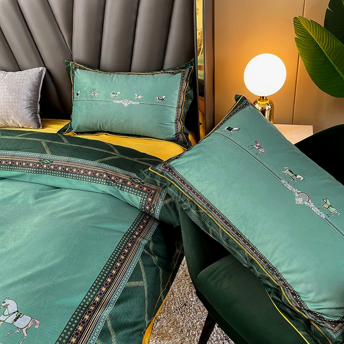 91家纺网 家纺一手货源 找家纺 梵克保罗 2025秋冬新品有氧臻棉绒数码印花9斤单品四件套牛奶绒兔毛绒-单品系列 维纳斯-墨绿