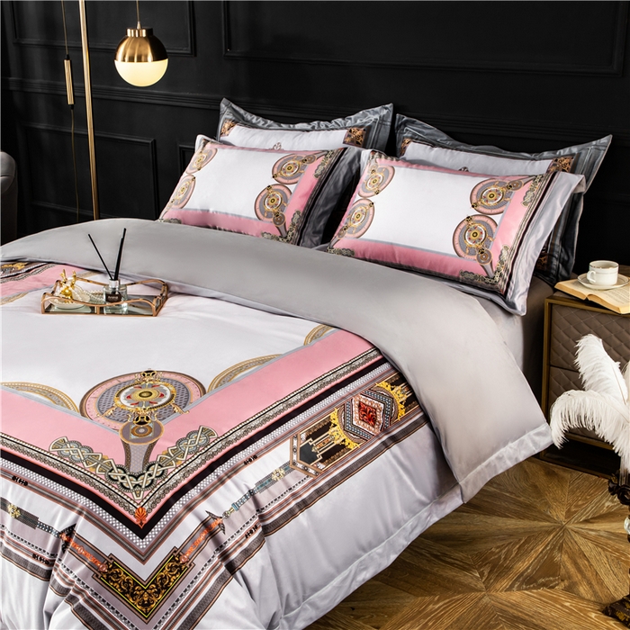 91家纺网 家纺一手货源 找家纺 梵克保罗 2025秋冬新品有氧臻棉绒数码印花9斤单品四件套牛奶绒兔毛绒-单品系列 莱恩-灰