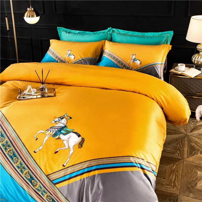 91家纺网 家纺一手货源 找家纺 梵克保罗 2025秋冬新品有氧臻棉绒数码印花9斤单品四件套牛奶绒兔毛绒-单品系列 雅典-黄