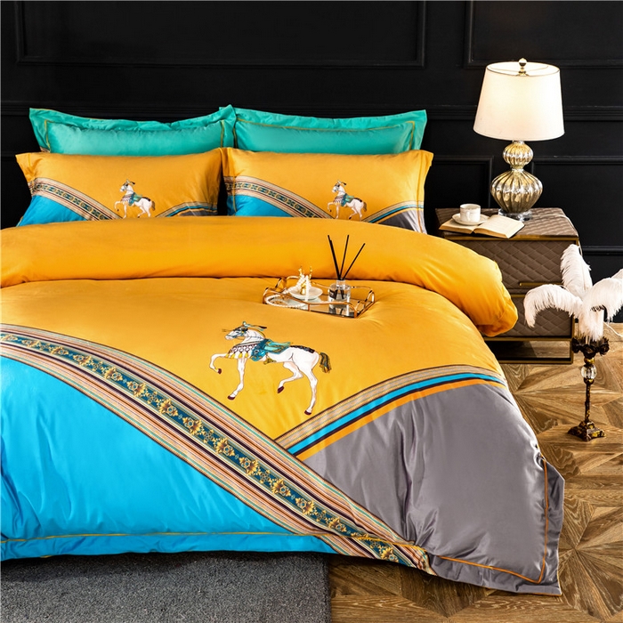 91家纺网 家纺一手货源 找家纺 梵克保罗 2025秋冬新品有氧臻棉绒数码印花9斤单品四件套牛奶绒兔毛绒-单品系列 雅典-黄