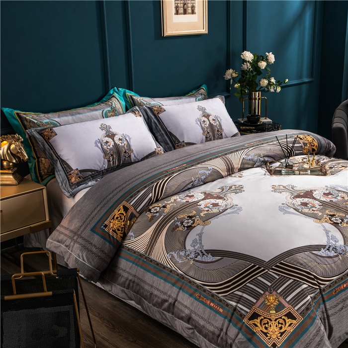 91家纺网 家纺一手货源 找家纺 梵克保罗 2025秋冬新品有氧臻棉绒数码印花9斤单品四件套牛奶绒兔毛绒-单品系列 伯爵-灰