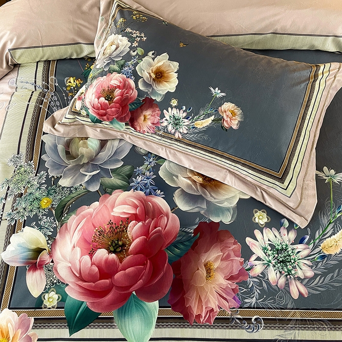 91家纺网 家纺一手货源 找家纺 梵克保罗 2025秋冬新品有氧臻棉绒数码印花9斤单品四件套牛奶绒兔毛绒-单品系列 流金岁月-豆沙