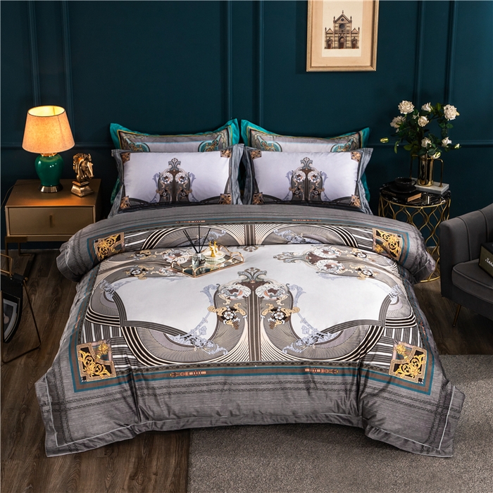 91家纺网 家纺一手货源 找家纺 梵克保罗 2025秋冬新品有氧臻棉绒数码印花9斤单品四件套牛奶绒兔毛绒-单品系列 伯爵-灰