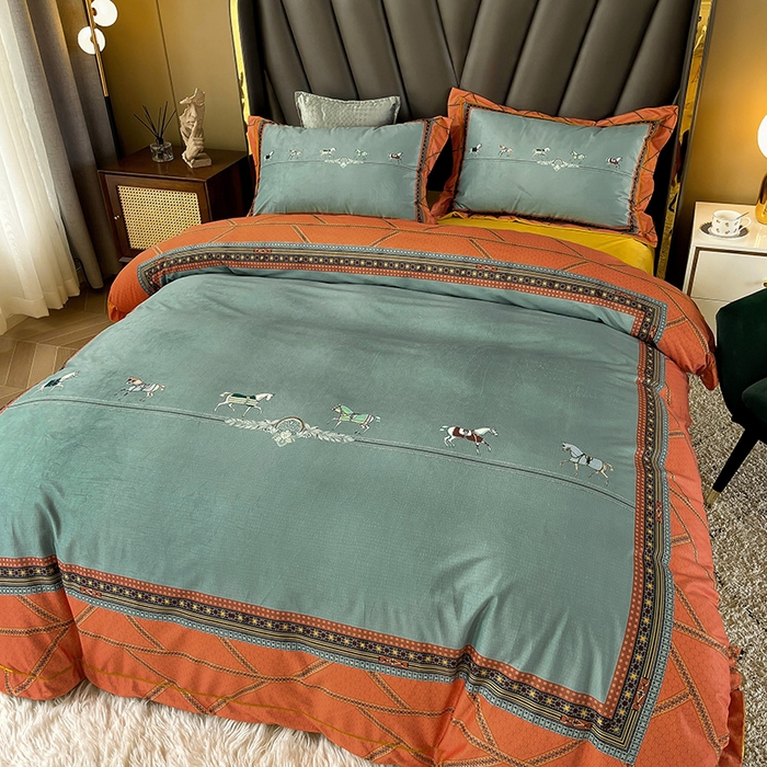 91家纺网 家纺一手货源 找家纺 梵克保罗 2025秋冬新品有氧臻棉绒数码印花9斤单品四件套牛奶绒兔毛绒-单品系列 维纳斯-桔