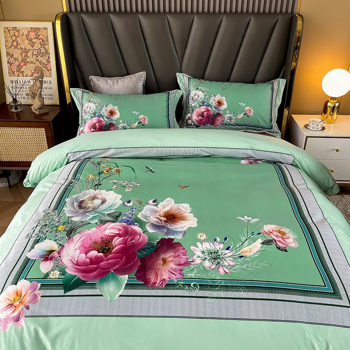 91家纺网 家纺一手货源 找家纺 梵克保罗 2025秋冬新品有氧臻棉绒数码印花9斤单品四件套牛奶绒兔毛绒-单品系列 流金岁月-绿